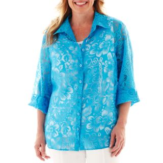 Alfred Dunner Isle of Capri Solid Burnout Layered Shirt   Plus, Turquoise