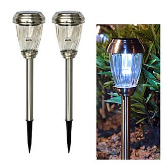 Solar Powered Stainless Steel and Glass Garden Lawn Path Lamps (2 Pack)