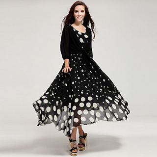 Color Party Womens Simple Black White Dot Dress (Black White)