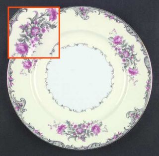 Grace Corsage Dinner Plate, Fine China Dinnerware   Gray/Pink Flowers, Gray Scro