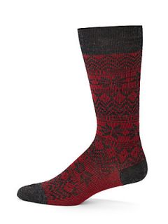 BOSS HUGO BOSS Fair Isle Cotton Blend Socks   Red