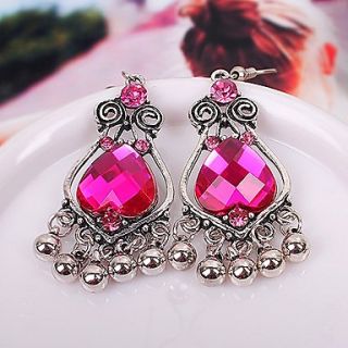Shining National Style Alloy Diamond Classic Earrings (Red)