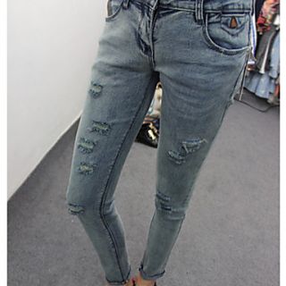 YIMN WomenS New Spring Thin Han Edition Dress Hugh Body Wash Hole Edge Jeans Feet Pants Nine Points(Screen Color)