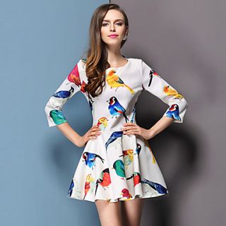 BeiYan Womens European Personality Pattern Waist Dress (Screen Color)