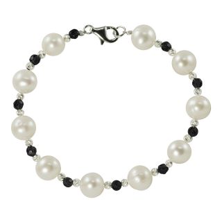 Cultured Freshwater Pearl & Onyx Bracelet, Womens