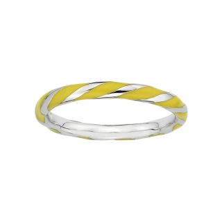 ONLINE ONLY   Sterling Silver Yellow Enamel Twist Ring, Yellow/White, Womens
