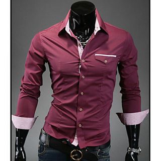 HKWB Casual Check Color Joint Long Sleeve Slim Shirt(Wine)