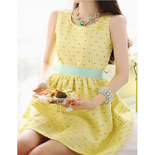 Successful Fashion Round Dots Waisted Dress (Yellow)