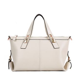 Global Freeman Womens Simple Free Man Solid Color Leather Tote(Cream)