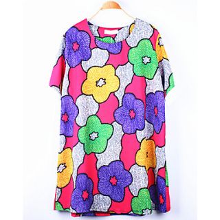 JRY Womens Round Neck Colorful Floral Print Casual T Shirt