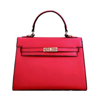 Global Freeman Womens Simple Fashion Free Man Solid Color Leather Tote(Red)