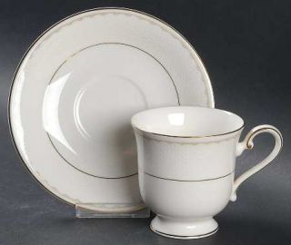 Mikasa Casa Blanca Footed Cup & Saucer Set, Fine China Dinnerware   White/Beige