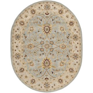 Handmade Kerman Light Blue/ Ivory Gold Wool Rug (46 X 66 Oval)