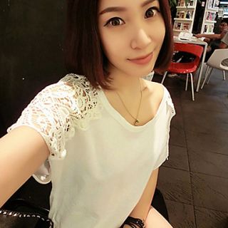 BeiYan Womens Korean Crochet Cut Out Cozy T Shirt(White)