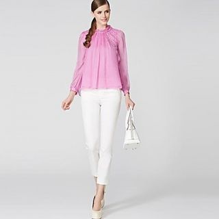 OSA New Korean Silk Embroidery Blouse Stitching Lace Shirt High Quality