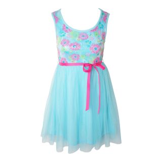 Sequin Floral Dress Girls 6 16 and Plus, Turq, Girls