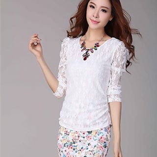 E Shop 2014 Graceful Maxi Long Sleeve Lace Cut Out Shirt (White)