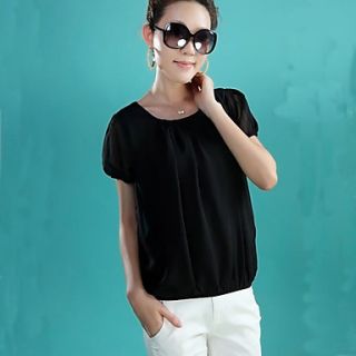 E Shop 2014 Summer Polka Dots Loose Fit Short Sleeve Chiffon Shirt (Black)