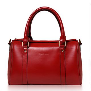 Global Freeman Womens Boston Simple Solid Color Pure Leather Tote(Red)