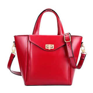 Global Freeman Womens Korean Fashion Two Use Solid Color Leather Tote(Red)