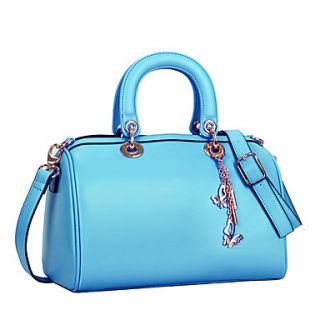 Global Freeman Womens European Simple Solid Color Two Uses Leather Tote(Blue)
