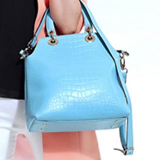 Global Freeman Womens European Free Man Solid Color Leather Tote(Light Blue)