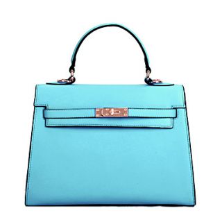 Global Freeman Womens Simple Fashion Free Man Solid Color Leather Tote(Light Blue)