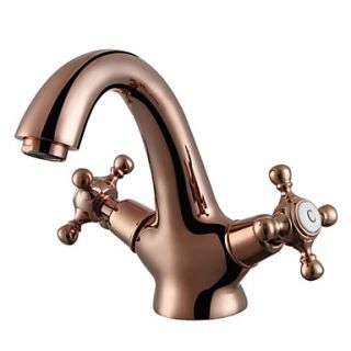Contemporary Rose Gold One Hole Two Handles Bathroom Sink Faucet