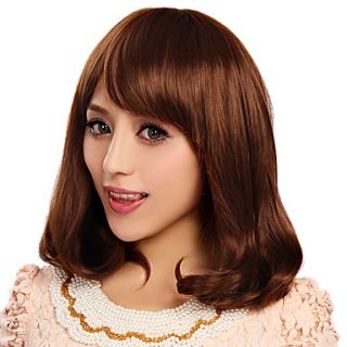 Capless Sexy Long Curly Brown Synthetic Hair Wigs Side Bang Side Bang