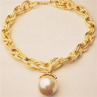Yiyi Womens Luxury Big Pearl Pendant Crude Cannabis Clavicle Chain Necklace(Gold)