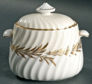 Minton Golden Symphony Sugar Bowl & Lid, Fine China Dinnerware   Gold Leaves, Cr
