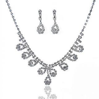 Amazing Oval shaped Alloy Silver Plated With Rhinestone Earrings And Necklace Jewelry Set