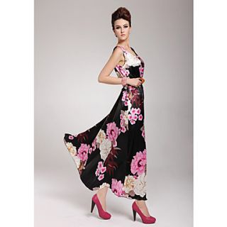 Womens Strapless Vintage Floral Print Maxi Dress