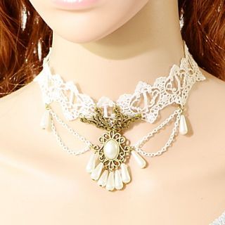 OMUTO Lace Collarbone Hollow Out Collar Necklace (White)