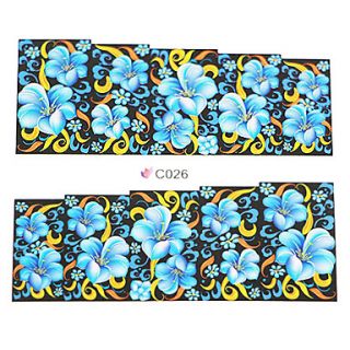 1x10PCS Blue Flower Pattern Water Transfer Print Nail Art Sticker Decal