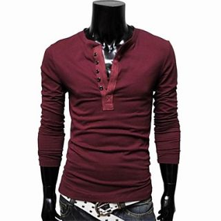 Mens Colorful Round Slim Long Sleeve Bottoming Shirt
