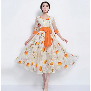 Yishabeier Fashion Sunflower Long Sleeve Dress(White)