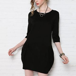 HAND Womens Base Solid Color Black Dress