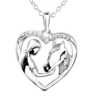 ASPCA Tender Voices Diamond Accent Woman & Horse Heart Pendant, White, Womens