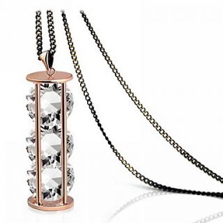Fashion Genuine 18k Gold Plated Hourglass with Three Clear Crystal Pendant Long Sweater Chain Necklace