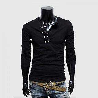 UF Mens Spring Solid Color Double breasted Fit Long Sleeve T shirt Black