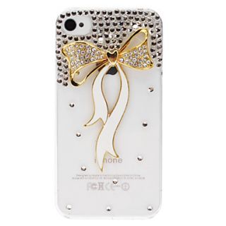 Fashion Rhinestones 3D Deluxe White Ribbon Design Transparent PC Hard Back Case for iPhone 4/4S