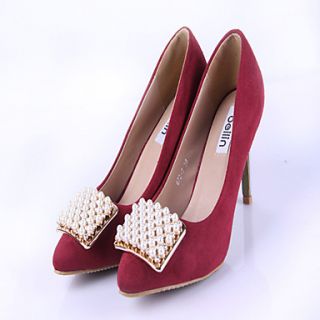 Womens European Pearl Decoration Solid Color High Heels(Wine)