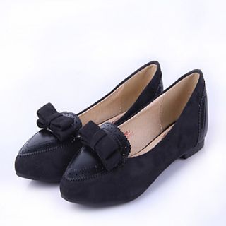 Womens Simple Bow Decoration Solid Color Flat Shoes(Black)