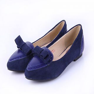 Womens Simple Bow Decoration Solid Color Flat Shoes(Navy Blue)