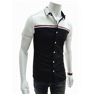 ZHELIN Mens Lapel Neck Short Sleeve Bodycon Contrast Color Black 100% Cotton T Shirt