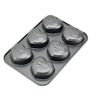 6 Cups Love Heart Shape Muffin Pan, L 25.5cm x W 18.2cm x H 3cm, Non sticked Coated