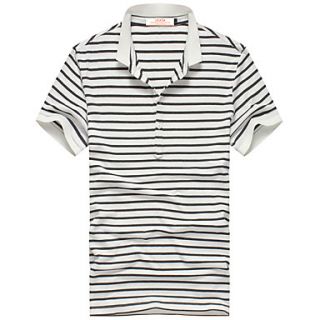 Lucassa Simple Mens Lapel Stripes Short Sleeve T Shirt(Screen Color)