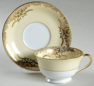 Noritake Goldenglo Footed Cup & Saucer Set, Fine China Dinnerware   Gold Encrust