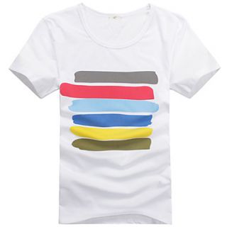 LangXin Mens Korean Round Collar Casual Color Print Short Sleeve T Shirt(White,Black,Yellow,Gray)